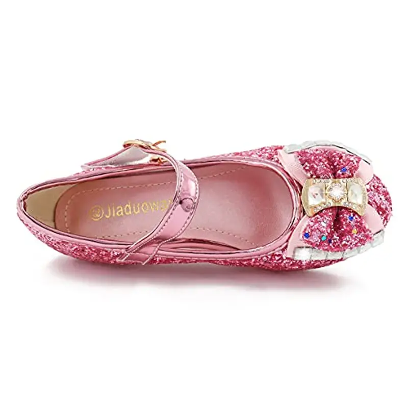 mama stadt Scarpe Principessa Bambina Scarpe Bimba Tacco Scarpe Glitterate Tacchi Ragazza Scarpe Cosplay Principessa con Paillettes Scarpe Eleganti Bambina per Cerimonia Festa, Rosa/ 32 miniatura 3