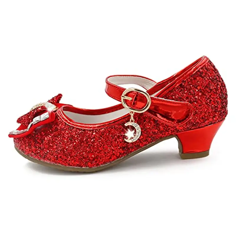 mama stadt Scarpe Principessa Bambina Scarpe Bimba Tacco Scarpe Glitterate Tacchi Ragazza Scarpe Cosplay Principessa con Paillettes Scarpe Eleganti Bambina per Cerimonia Festa, Rosso/ 34 miniatura 2