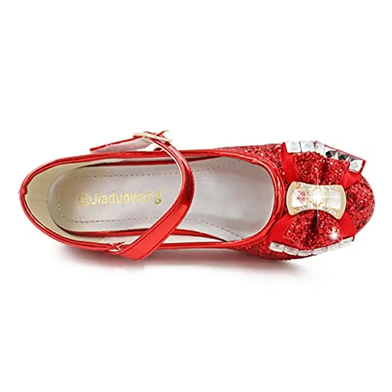 mama stadt Scarpe Principessa Bambina Scarpe Bimba Tacco Scarpe Glitterate Tacchi Ragazza Scarpe Cosplay Principessa con Paillettes Scarpe Eleganti Bambina per Cerimonia Festa, Rosso/ 34 miniatura 3