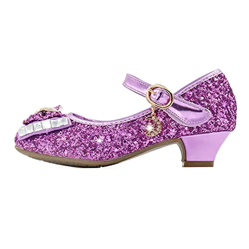 mama stadt Scarpe Principessa Bambina Scarpe Bimba Tacco Scarpe Glitterate Tacchi Ragazza Scarpe Cosplay Principessa con Paillettes Scarpe Eleganti Bambina per Cerimonia Festa, Viola/ 34 miniatura 2
