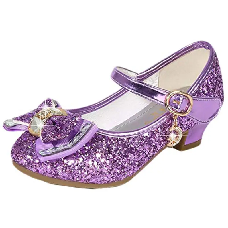 mama stadt Scarpe Principessa Bambina Scarpe Bimba Tacco Scarpe Glitterate Tacchi Ragazza Scarpe Cosplay Principessa con Paillettes Scarpe Eleganti Bambina per Cerimonia Festa, Viola/ 35