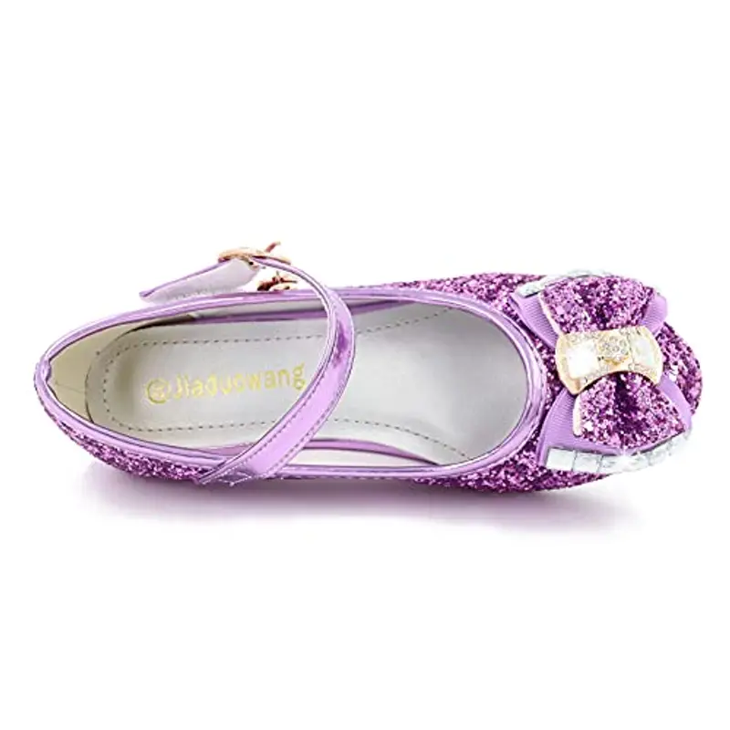 mama stadt Scarpe Principessa Bambina Scarpe Bimba Tacco Scarpe Glitterate Tacchi Ragazza Scarpe Cosplay Principessa con Paillettes Scarpe Eleganti Bambina per Cerimonia Festa, Viola/ 35 miniatura 3