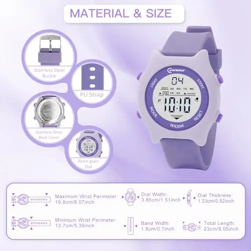 Mamiddle Orologio Digitale Bambino 30M impermeabile per Orologio Bambino con sveglia, chiem, cronometro, calendario, miniatura 2