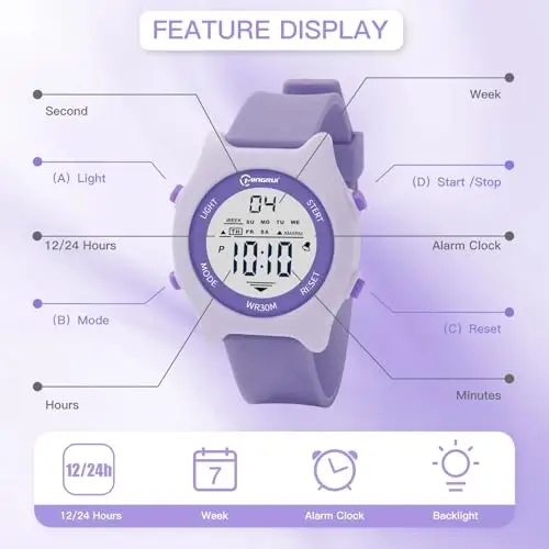 Mamiddle Orologio Digitale Bambino 30M impermeabile per Orologio Bambino con sveglia, chiem, cronometro, calendario, miniatura 3