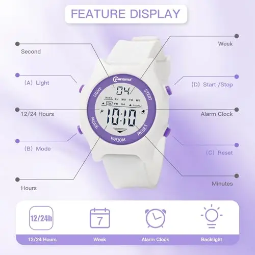 Mamiddle Orologio Digitale Bambino 30M impermeabile per Orologio Bambino con sveglia, chiem, cronometro, calendario miniatura 3