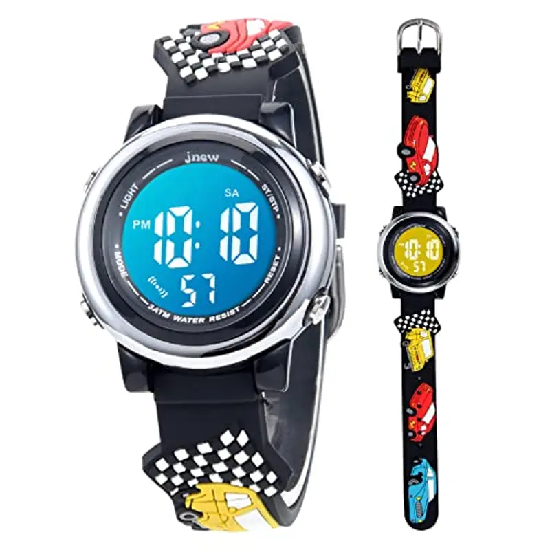 Mamiddle Orologio Digitale per Bambin Orologio Sportivo a Cartoni 3D per Ragazze Ragazzo con Sveglia Data Cronometro LED 3ATM (Auto Sportiva Nera)