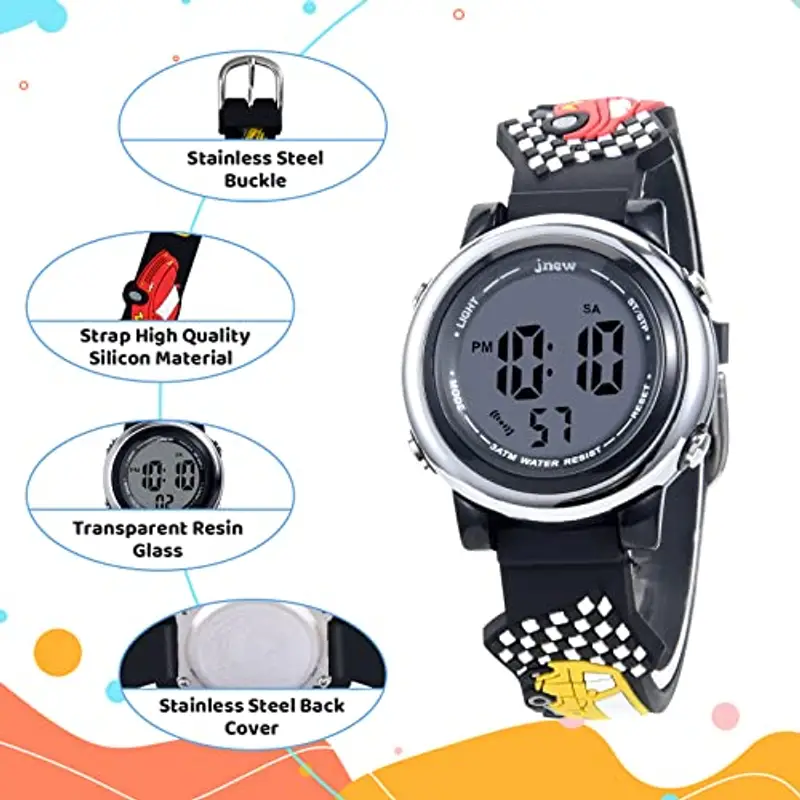 Mamiddle Orologio Digitale per Bambin Orologio Sportivo a Cartoni 3D per Ragazze Ragazzo con Sveglia Data Cronometro LED 3ATM (Auto Sportiva Nera) miniatura 2