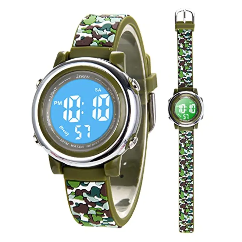 Mamiddle Orologio Digitale per Bambin Orologio Sportivo a Cartoni 3D per Ragazze Ragazzo con Sveglia Data Cronometro LED 3ATM (Mimetica Verde)