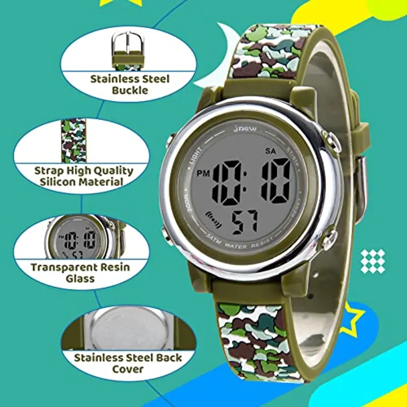 Mamiddle Orologio Digitale per Bambin Orologio Sportivo a Cartoni 3D per Ragazze Ragazzo con Sveglia Data Cronometro LED 3ATM (Mimetica Verde) miniatura 2