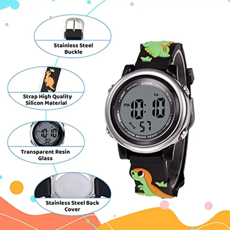 Mamiddle Orologio Digitale per Bambin Orologio Sportivo a Cartoni 3D per Ragazze Ragazzo con Sveglia Data Cronometro LED 3ATM (Nero Dino Volante) miniatura 2