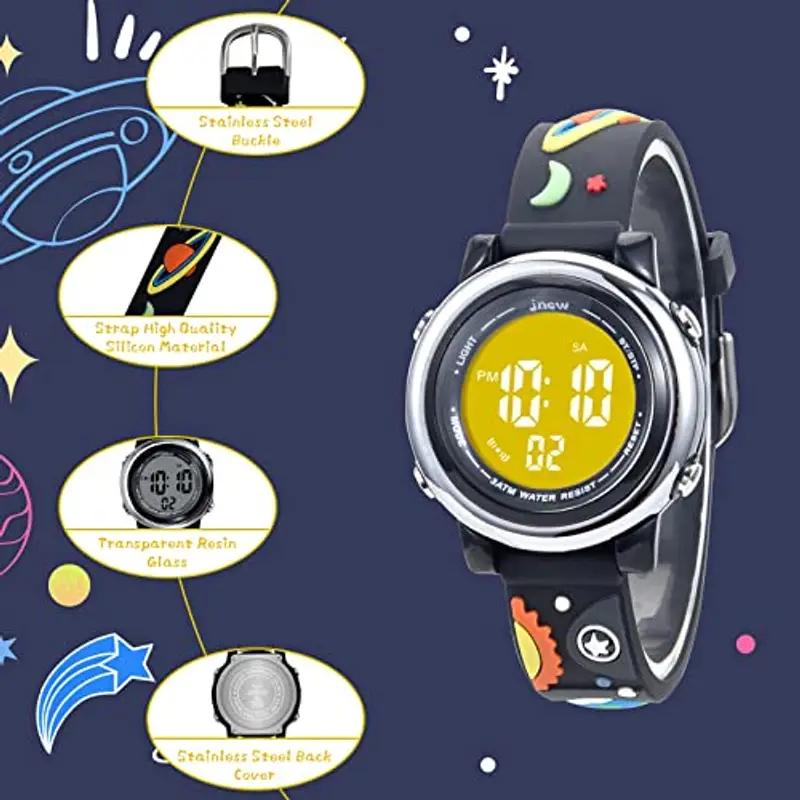 Mamiddle Orologio Digitale per Bambin Orologio Sportivo a Cartoni 3D per Ragazze Ragazzo con Sveglia Data Cronometro LED 3ATM (Universo Nero) miniatura 2