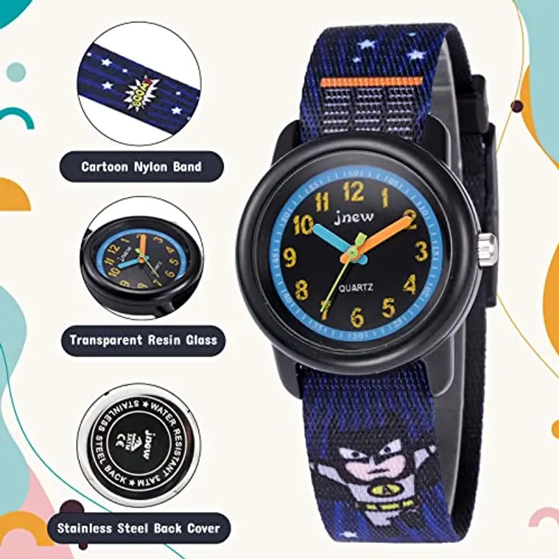 Mamiddle Orologio per Bambini, Orologio da Polso per Ragazzi e Ragazze dai 3 ai 10 anni, 3ATM Orologio Quarzo in Cartone Animato, Orologi Cinturino in Silicone/Nylon (Nylon - Batman) miniatura 2