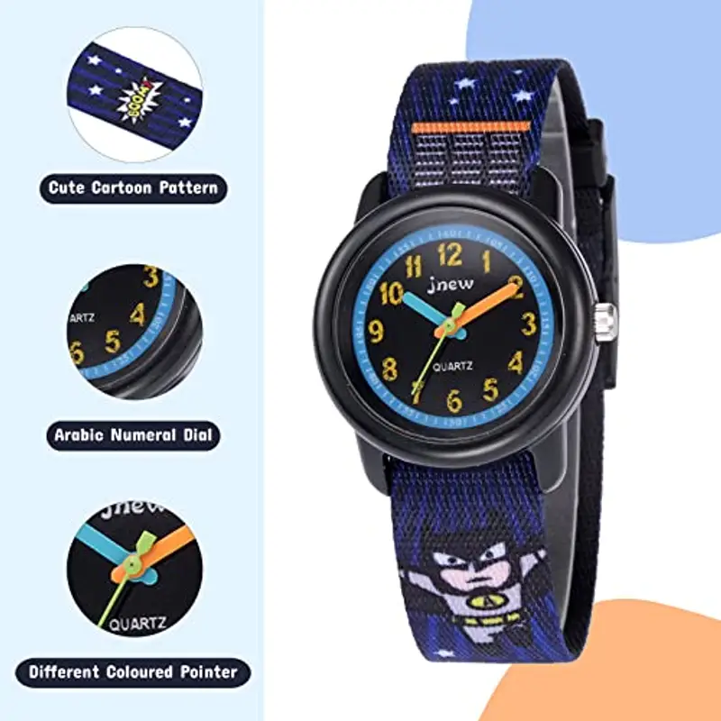 Mamiddle Orologio per Bambini, Orologio da Polso per Ragazzi e Ragazze dai 3 ai 10 anni, 3ATM Orologio Quarzo in Cartone Animato, Orologi Cinturino in Silicone/Nylon (Nylon - Batman) miniatura 3