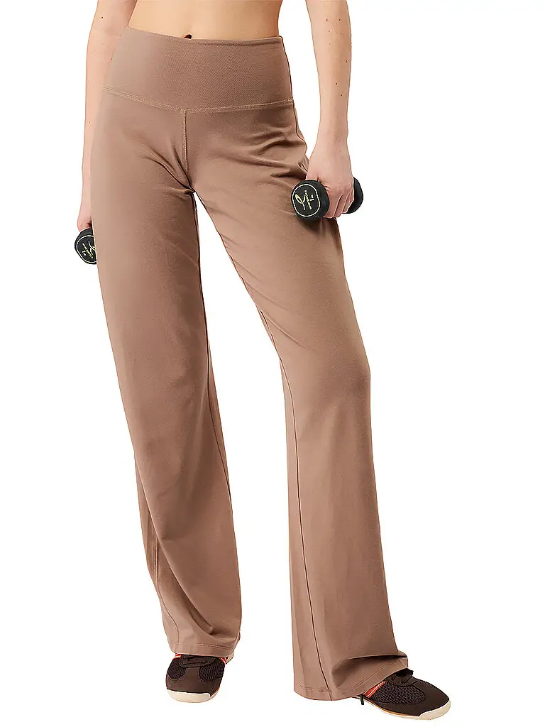 Pantaloni da yoga da donna a gamba larga marrone chiaro | S