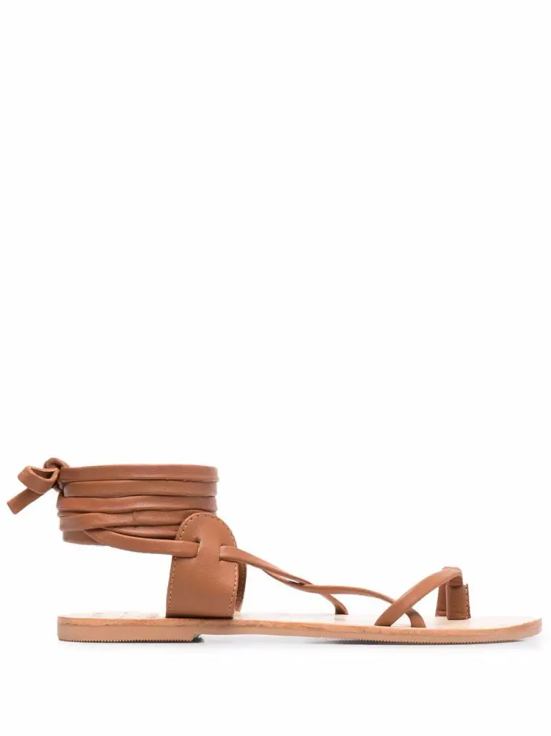 St Tropez Tie-Up Leather Sandals tie-up tan