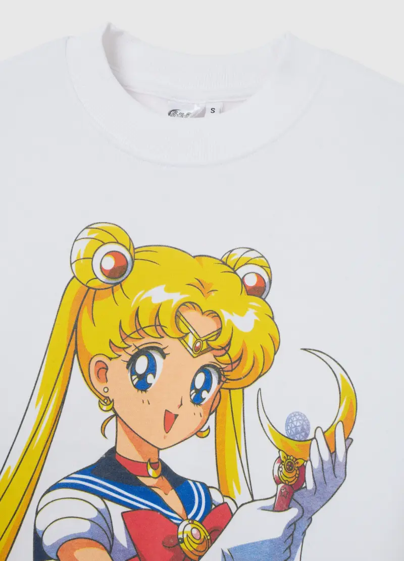 Felpa Da Bambino In Misto Cotone Bianca Regular Fit Con Stampa Sailor Moon, Unisex, Bianco miniatura 2