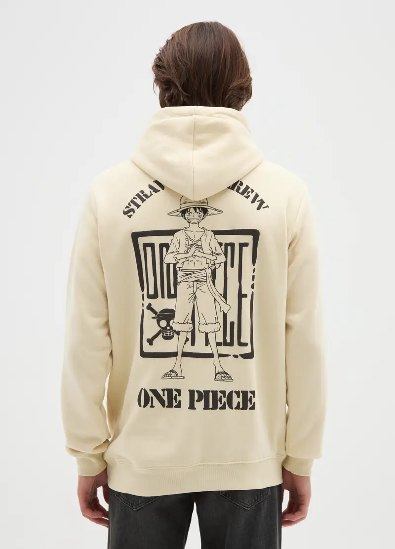 Felpa In Misto Cotone Beige Con Cappuccio Con Stampa One Piece, Uomo, Beige miniatura 3