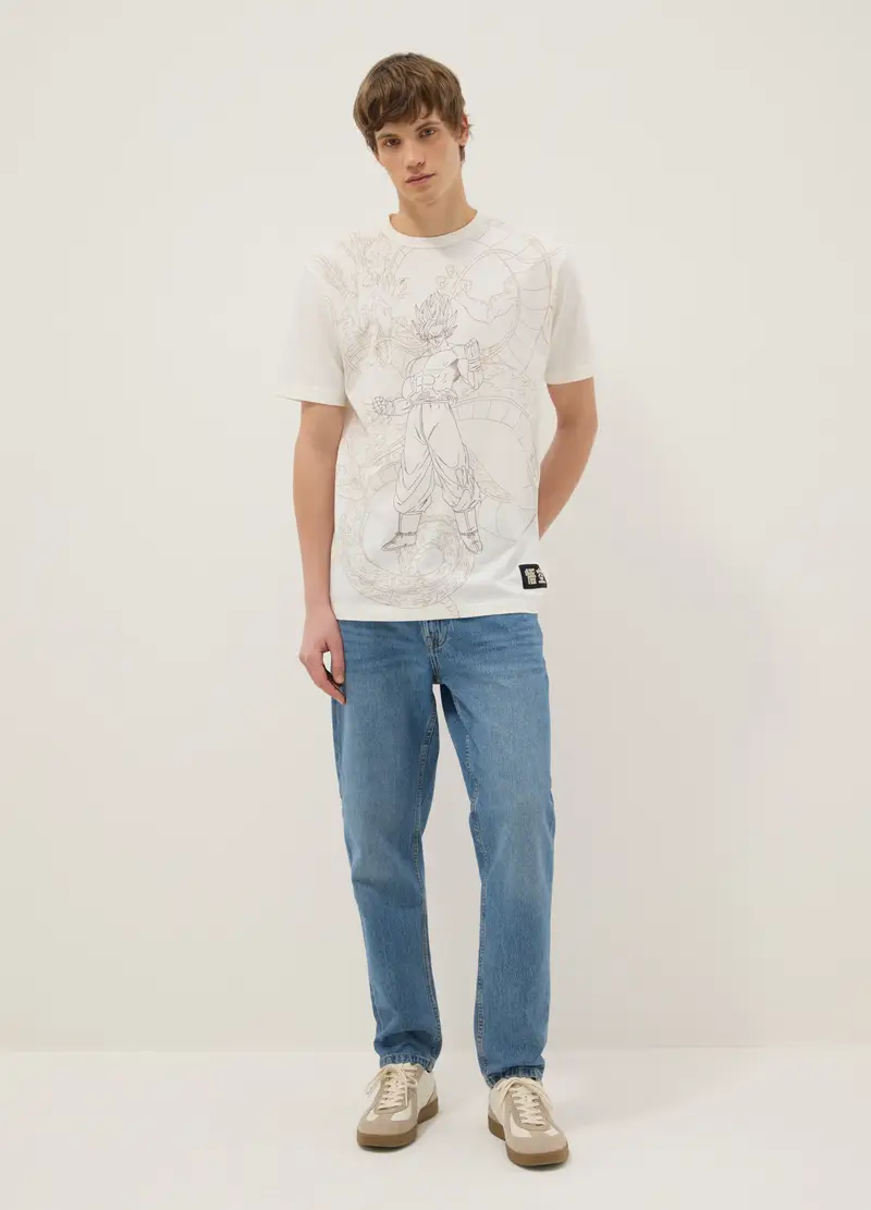 T-shirt In Puro Cotone Beige Regular Fit Con Stampa Dragon Ball, Uomo, Beige miniatura 2