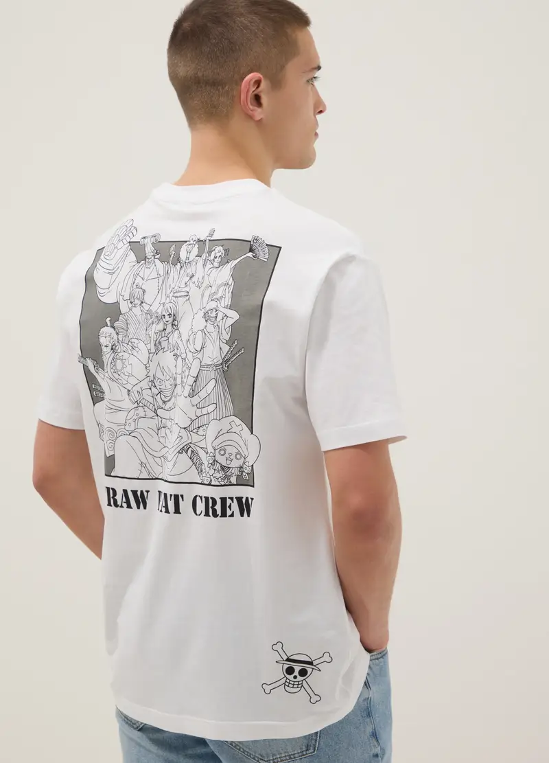 T-shirt In Puro Cotone Bianca Regular Fit Con Logo One Piece, Uomo, Bianco miniatura 2