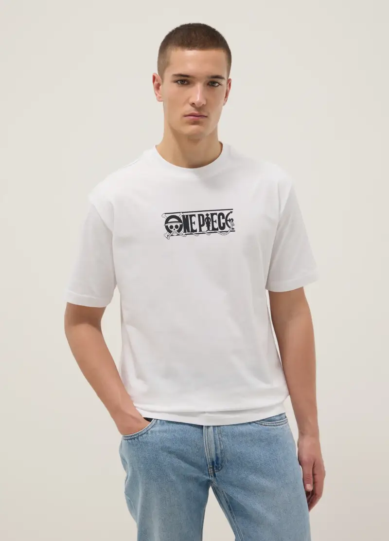 T-shirt In Puro Cotone Bianca Regular Fit Con Logo One Piece, Uomo, Bianco