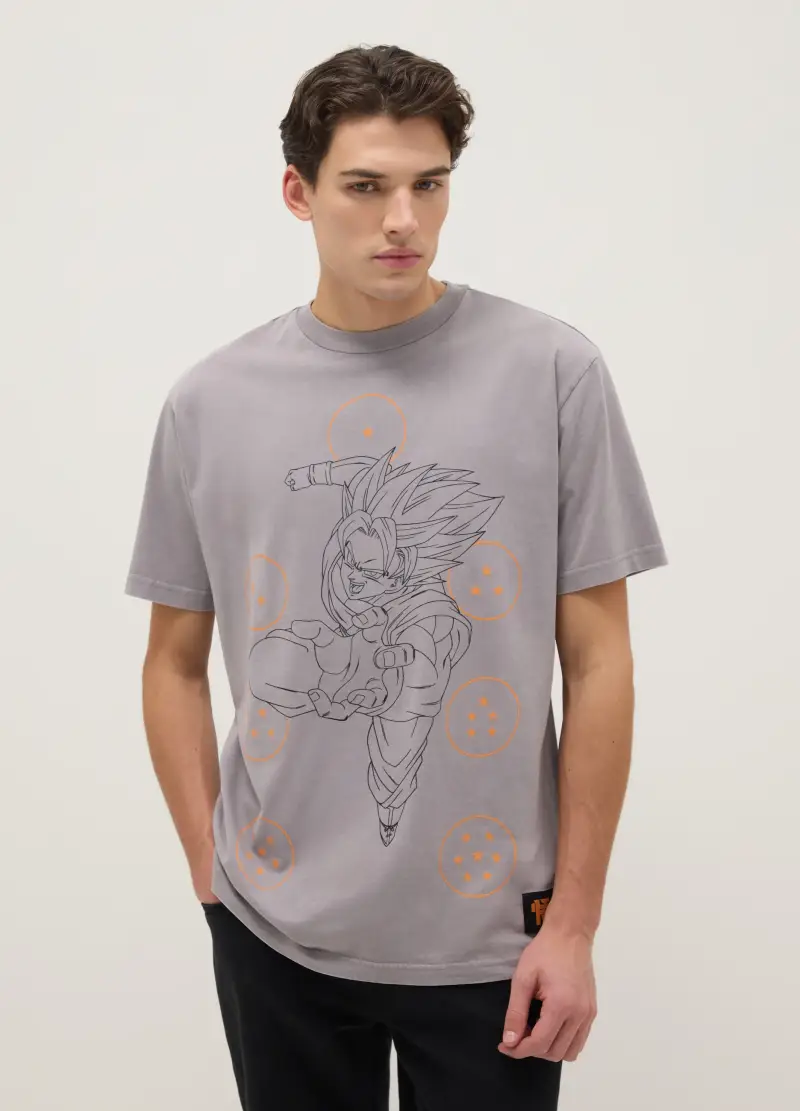T-shirt In Puro Cotone Grigia Regular Fit Con Stampa Dragon Ball, Uomo, Grigio