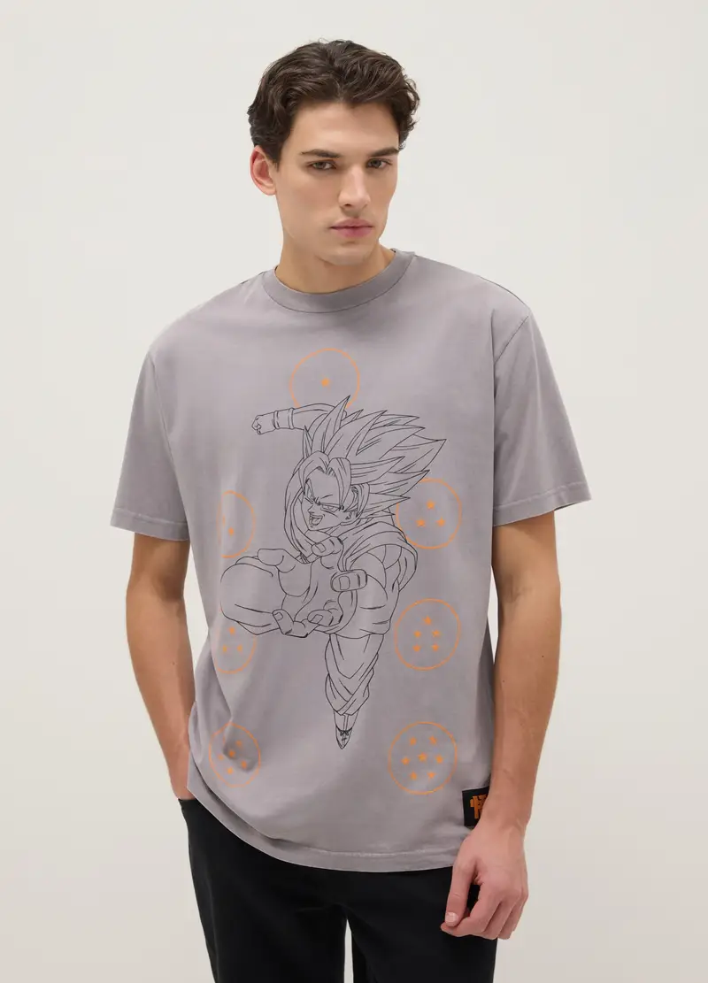 T-shirt In Puro Cotone Grigia Regular Fit Con Stampa Dragon Ball, Uomo, Grigio
