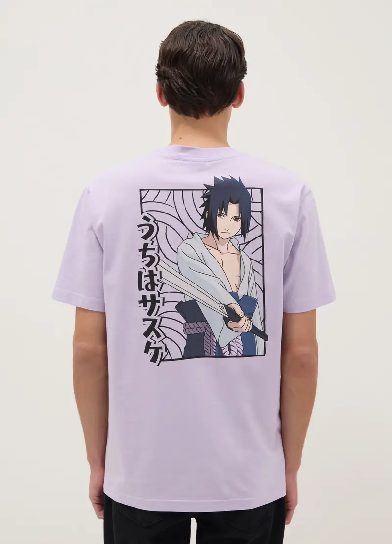 T-shirt In Puro Cotone Nero Regular Fit Con Stampa, Uomo, Viola miniatura 3