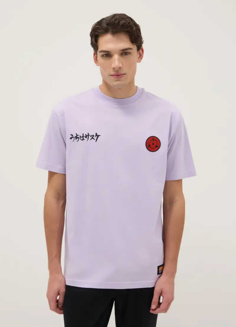 T-shirt In Puro Cotone Nero Regular Fit Con Stampa, Uomo, Viola