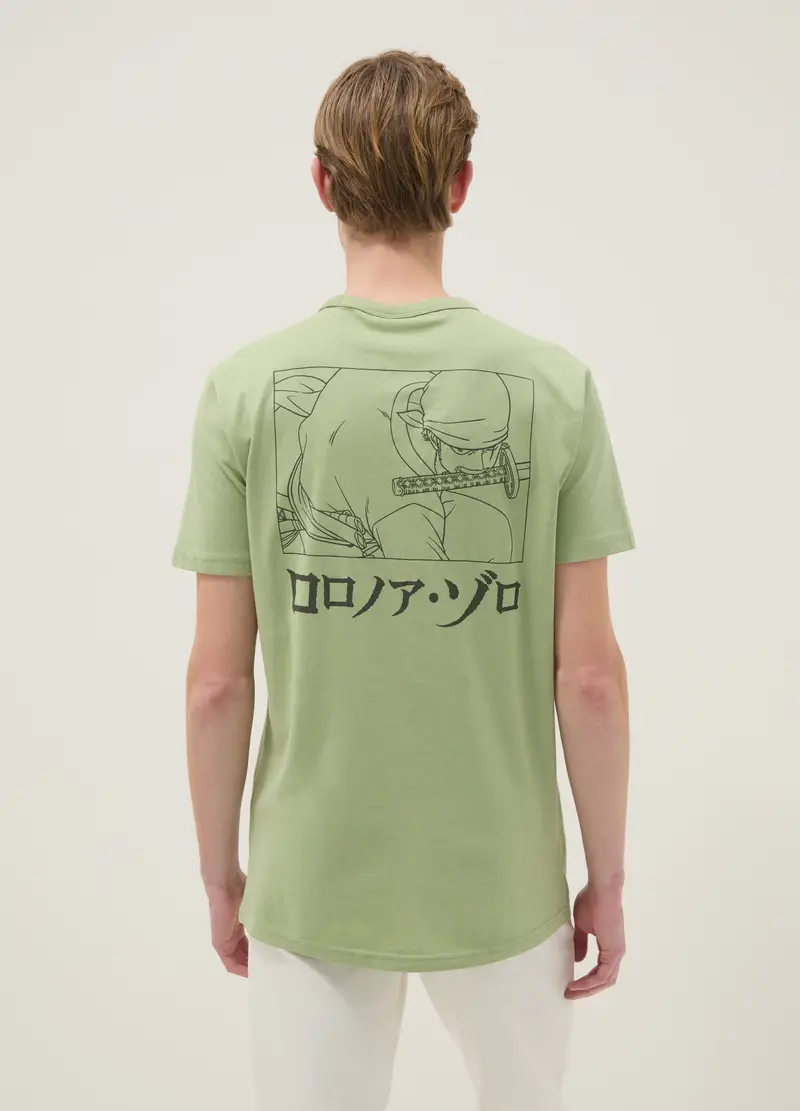 T-shirt In Puro Cotone Verde Con Stampa One Piece, Uomo, Verde miniatura 3