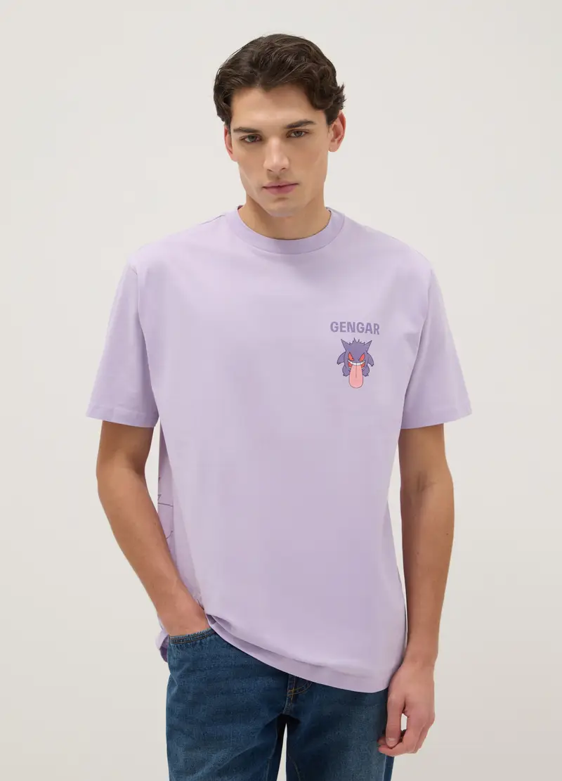 T-shirt In Puro Cotone Viola Regular Fit Con Stampa, Uomo, Viola