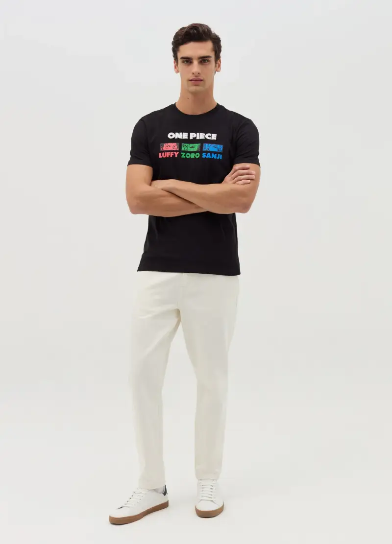 T-shirt Stampa Personaggi One Piece, Uomo, Nero