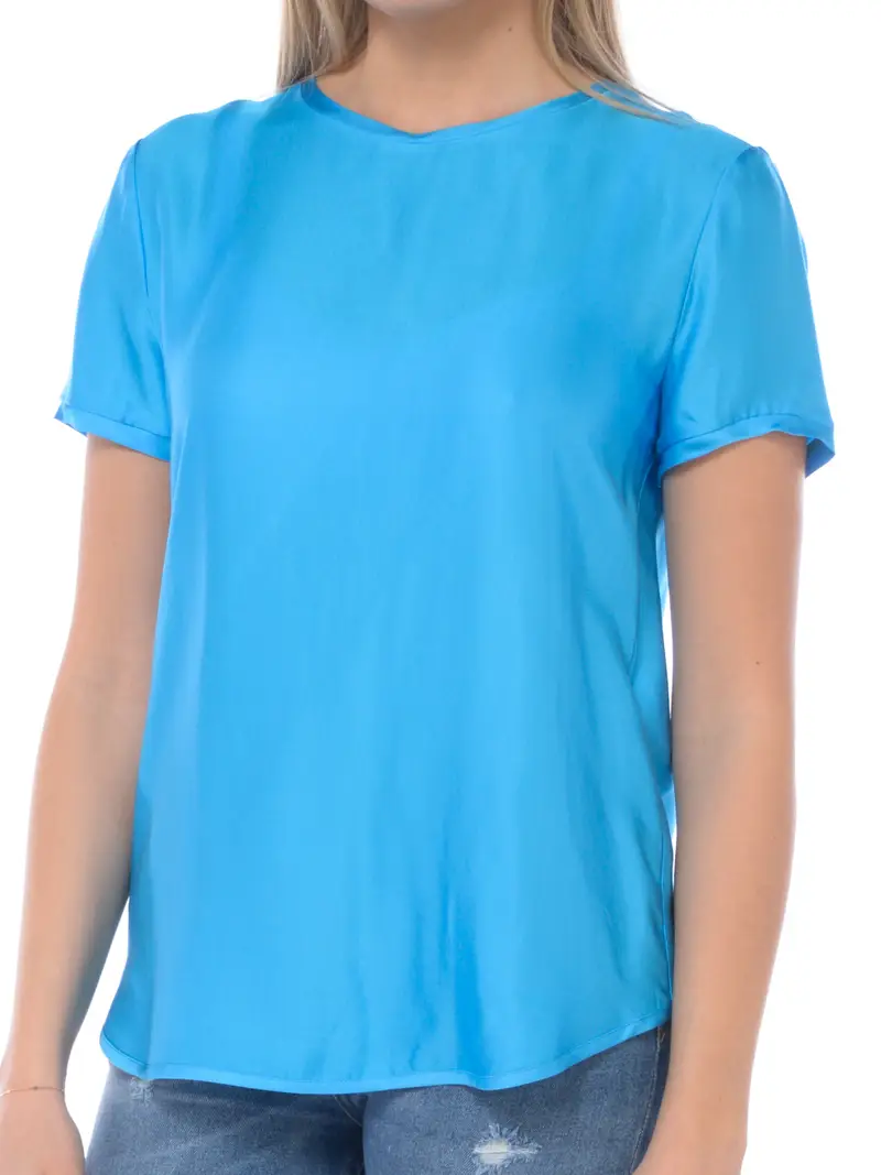 blusa da donna Manila Grace manica corta in viscosa TURCHESE