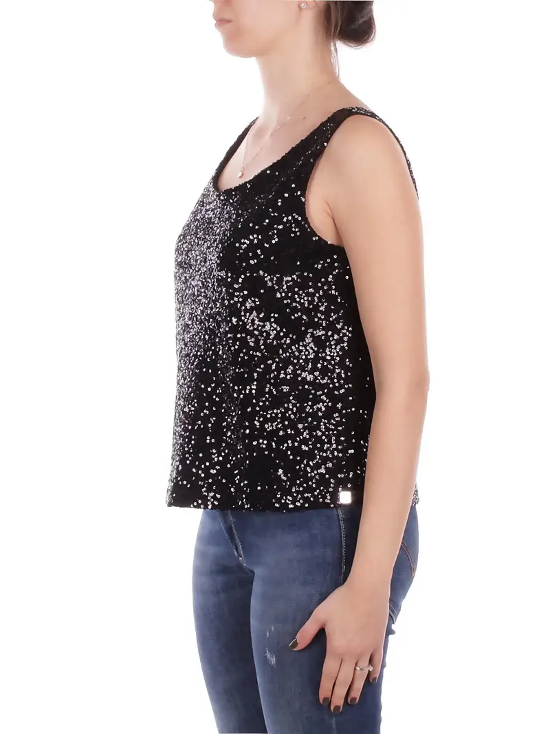 Canotta Donna MANILA GRACE Nero Canotta paillettes miniatura 2