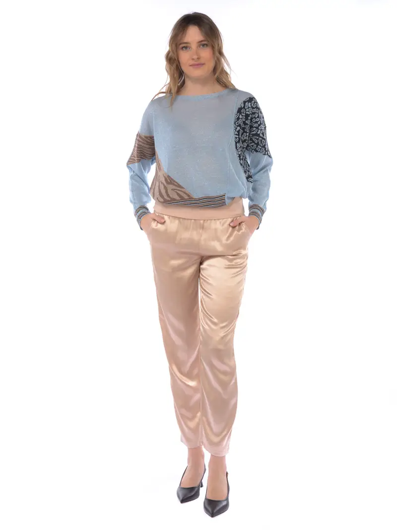 pantalone da donna Manila Grace in raso con baschina BEIGE miniatura 2