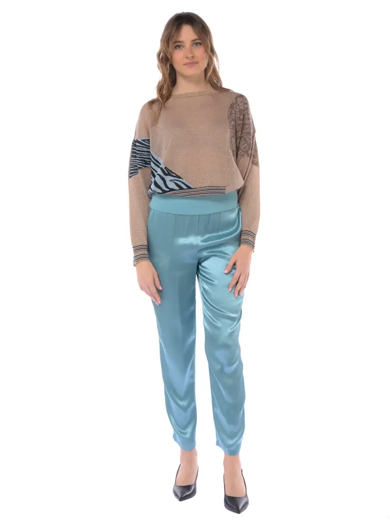 pantalone da donna Manila Grace in raso con baschina TURCHESE miniatura 2