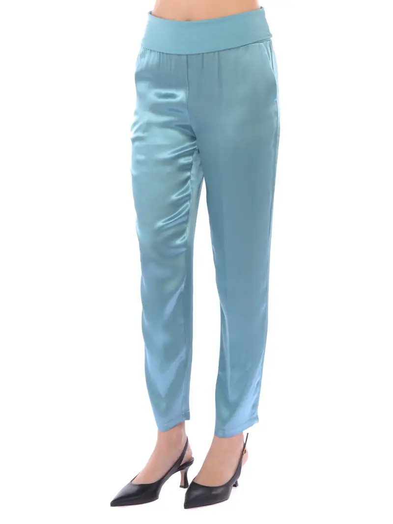 pantalone da donna Manila Grace in raso con baschina TURCHESE