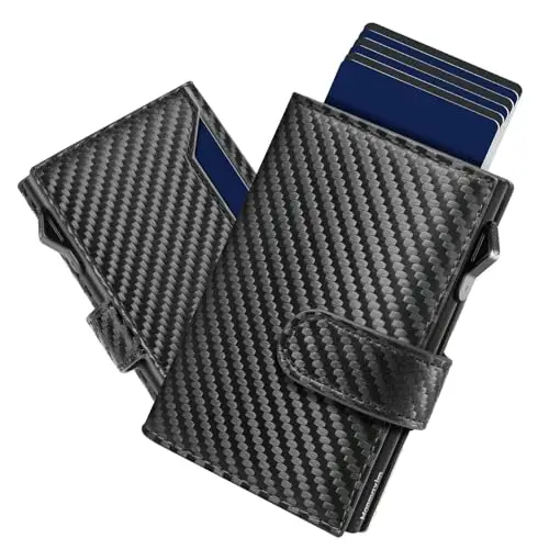 Manmaxim Portacarte Uomo Slim a Capacità Enorme, Pop-up Portafoglio Uomo con 11 Credito Cartes, 12 Banconote & 2