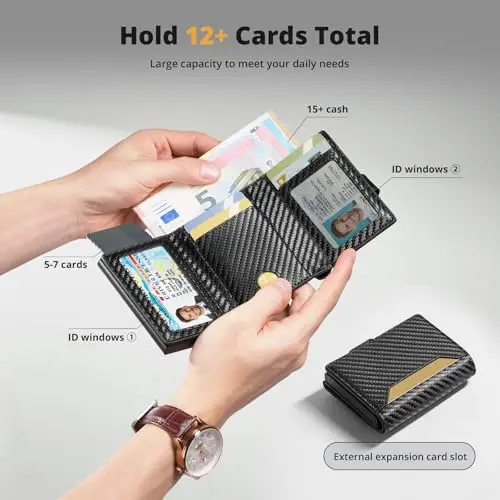 Manmaxim Portacarte Uomo Slim a Capacità Enorme, Pop-up Portafoglio Uomo con 11 Credito Cartes, 12 Banconote & 2 miniatura 2