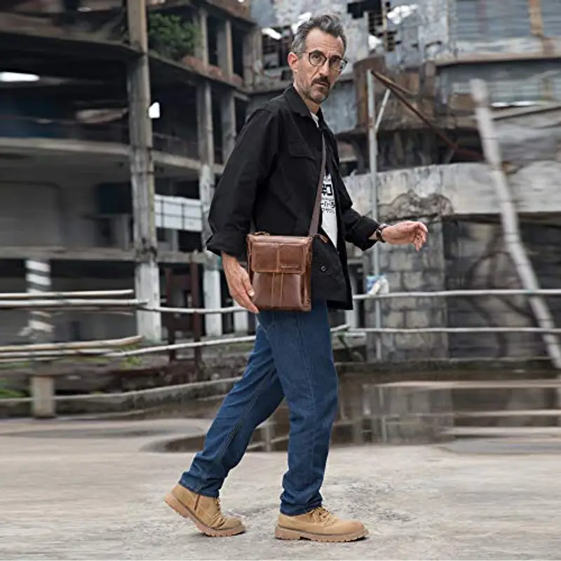 MANNUOSI Uomo Borse A Spalla Casuale commerciale Borsa per Primo strato di pelle bovina Borse A Tracolla IT470 Marrone miniatura 2