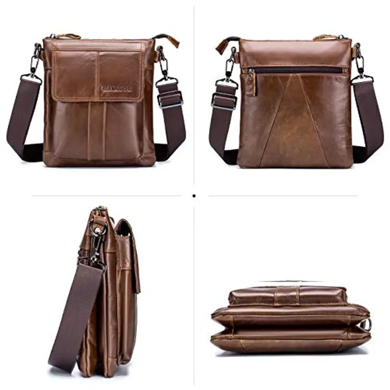 MANNUOSI Uomo Borse A Spalla Casuale commerciale Borsa per Primo strato di pelle bovina Borse A Tracolla IT470 Marrone miniatura 3