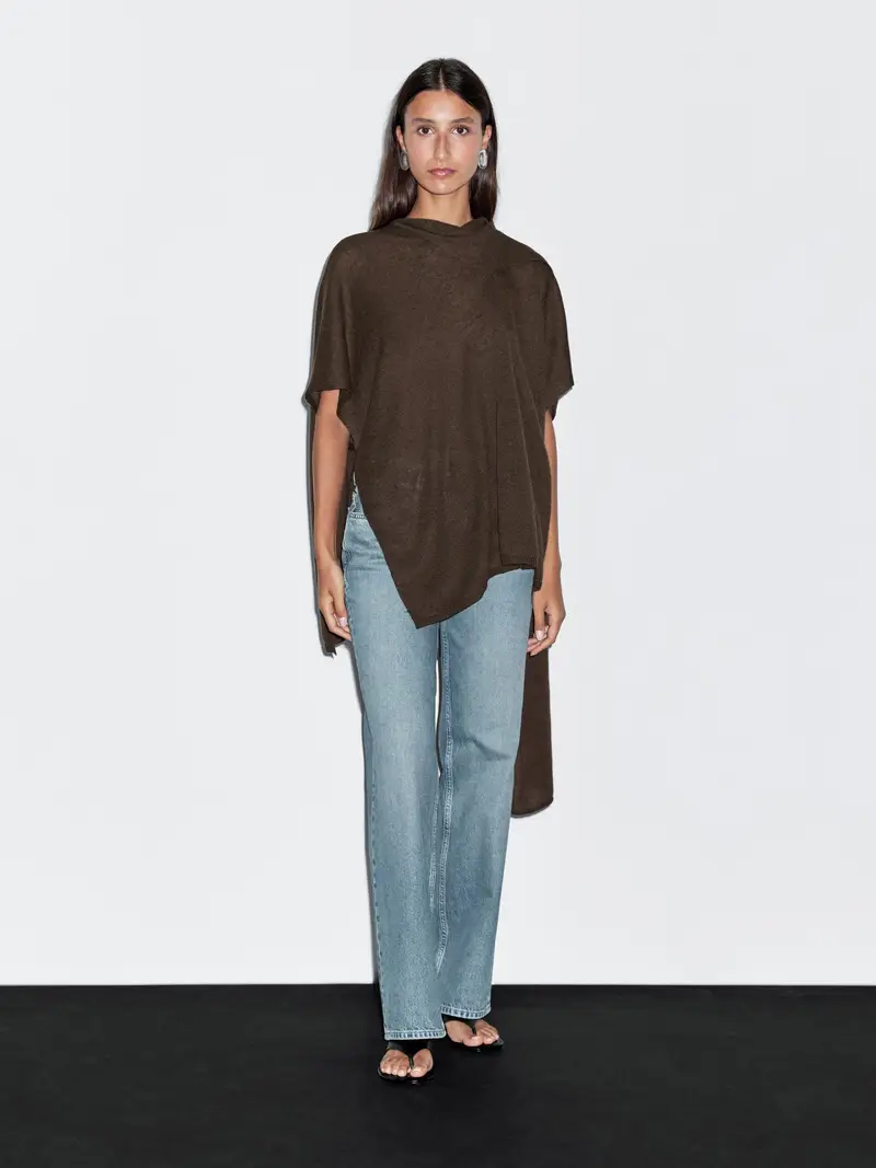 Mantella In Maglia Con Foulard - Cioccolato - M - Massimo Dutti - Femminile