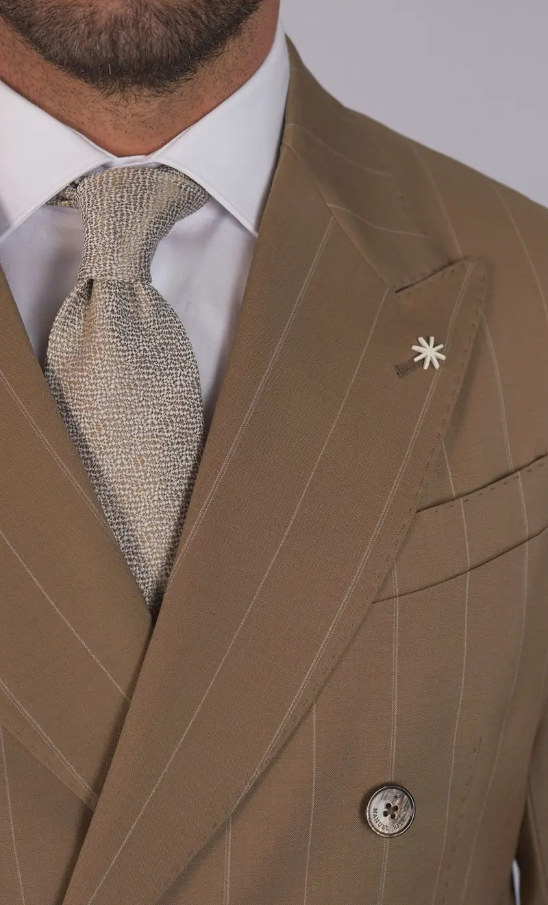 Manuel Ritz Abito doppiopetto gessato, colore beige miniatura 2