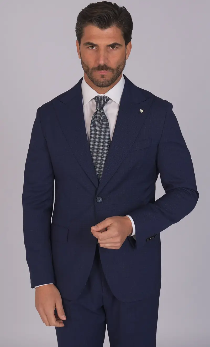 Abito sfoderato manuel ritz microfantasia rever a lancia, colore blu