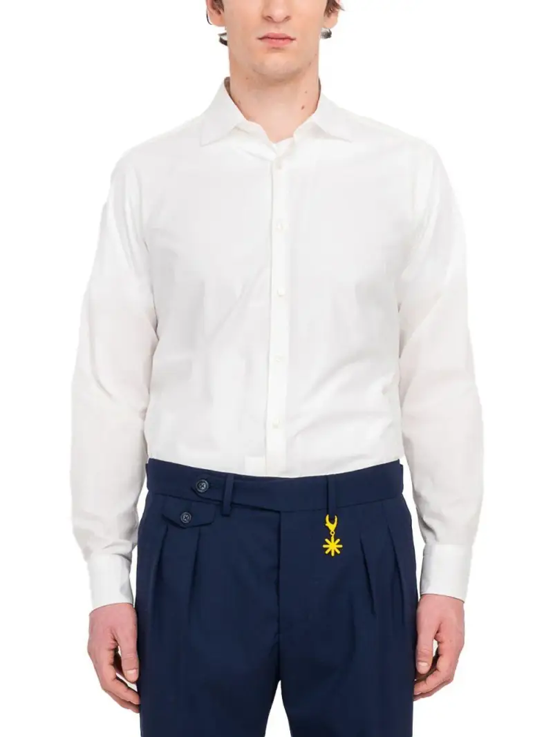 camicia button down popeline stretch bianco miniatura 2