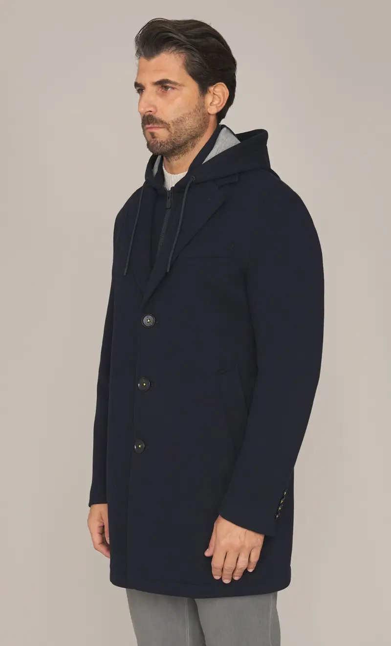 Cappotto manuel ritz con pettorina e cappuccio, colore blu miniatura 2