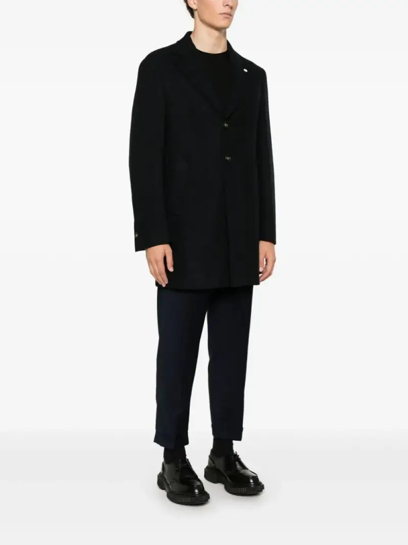 Cappotto monopetto con fantasia geometrica blu miniatura 3