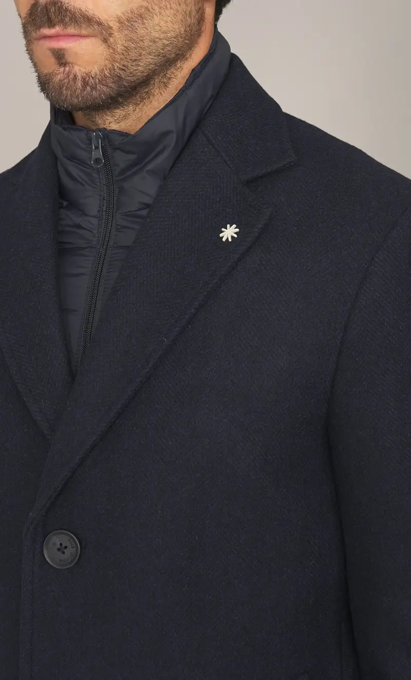 Cappotto spigato manuel ritz con pettorina, colore blu miniatura 2