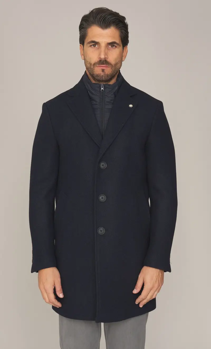 Cappotto spigato manuel ritz con pettorina, colore blu