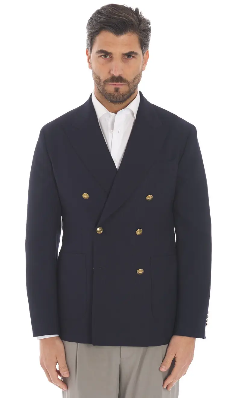 Giacca doppiopetto manuel ritz operata in fresco lana, colore blu
