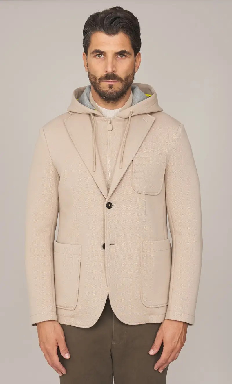 Giacca manuel ritz con pettorina e cappuccio, colore beige